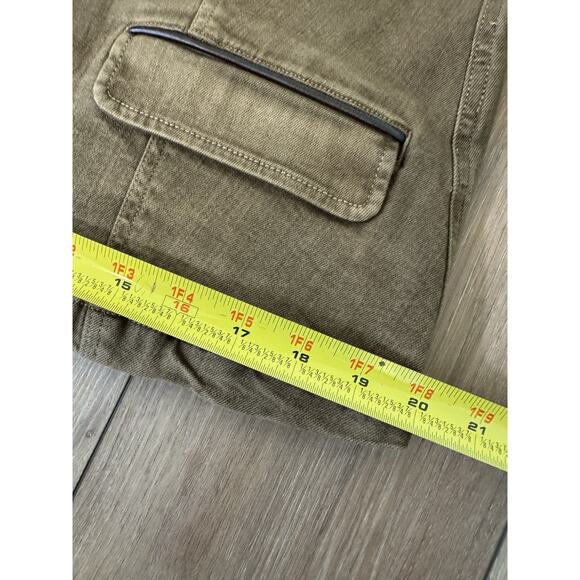 Ralph Lauren RLR Stretch Denim Jacket Camel SZ 16 Sheep Leather Trim Mandarin - Picture 11 of 16